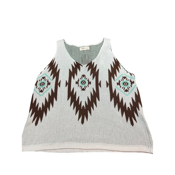 Amoli Tops - Amoli Womens Southwestern Geometric Knit Tank Top V-Neck Sweater Vest White S/M